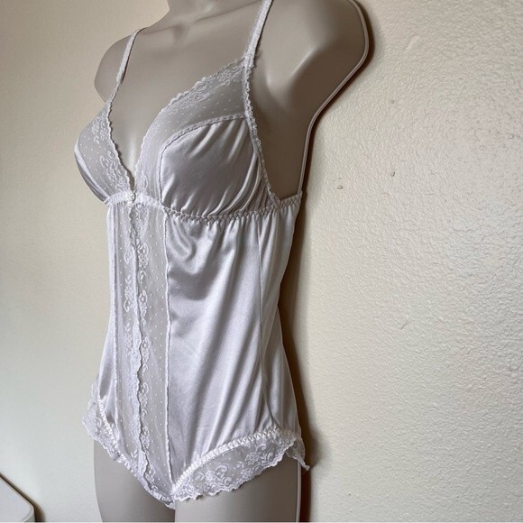 Vintage JCPenney Satin Lace Bodysuit Lingerie Teddy White Women Medium Intimates - Picture 3 of 16